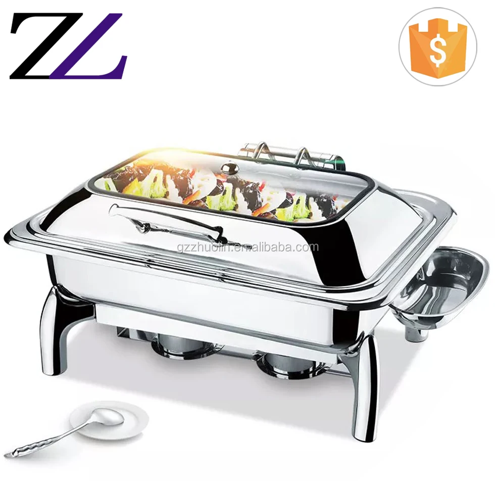 Cheap 9 Litres Stainless Steel Glass Cover Cheffing Dishing Chauffe Plat Buffet Serving Chafing