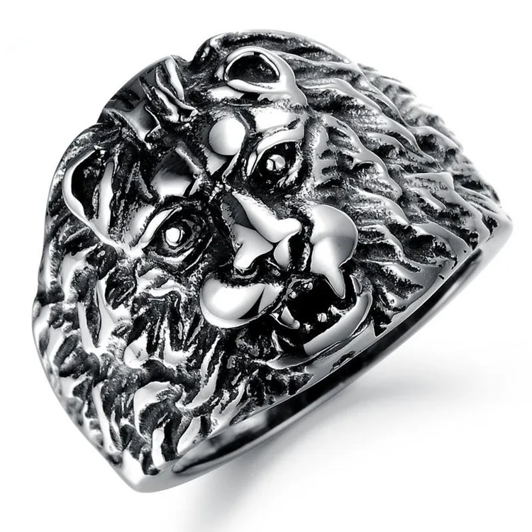 New Wholesale Stainless Steel Silver plated jewelry Lion Head Mens Rings