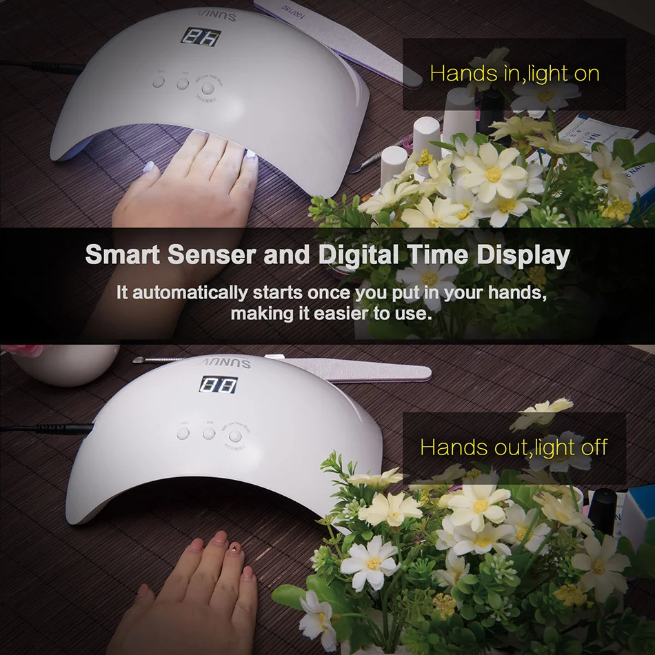 SUNUV SUN8 UV LED Nail Lamp 48W Nail Gel Dryer 30s 60s Timer 90s Low Heat Mode Curing UV LED Gels Nail Polish Art Tools