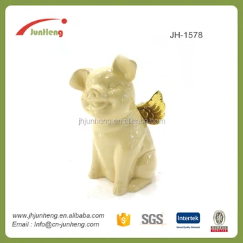 Garden Porcelain White Flying Pig Decoration Ceramic Ornaments