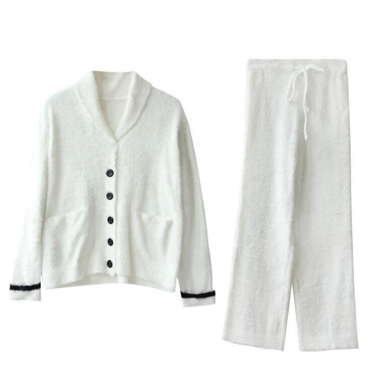 
2020 spring new cardigan pajamas women thick warm simple long sleeve two-piece soft large size home service suit 