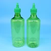 500ml PET green plastic dropper bottle with sharp pointed mouth cap for a liquid/sauce