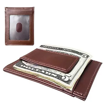 Custom Mens Front Pocket Genuine Leather Minimalist Vintage Magnetic Money Clip Id Credit Card Holder Slim Wallet Buy Sim Card Holder Wallet Credit - 