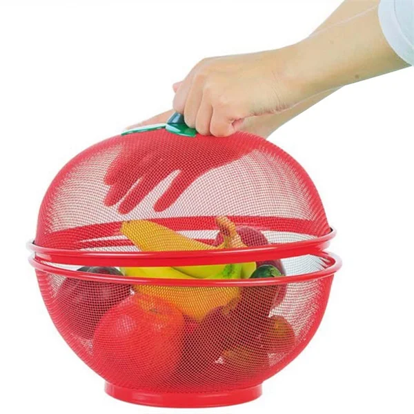 تخزين الفاكهة الطازجة التفاح شكل سلة فواكه معدنية مع غطاء صافي