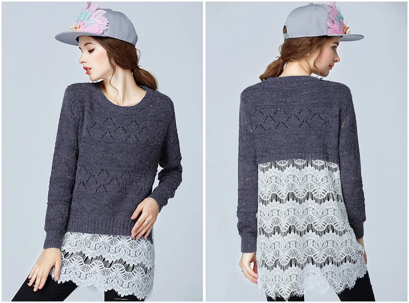On sale 2015 fashion design plus size women lace pullover big size 4xl women autumn font