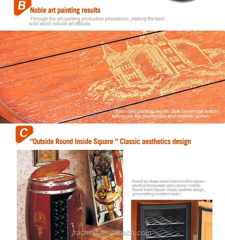 Oak Barrel Cooler Wine Chiller Fridge With18 Bottles Capacity Mini Wine