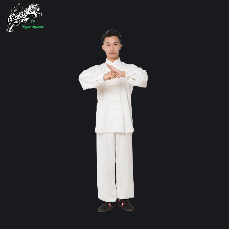 Sleeveless Kung Fu Uniform Top in White with Black Trim 