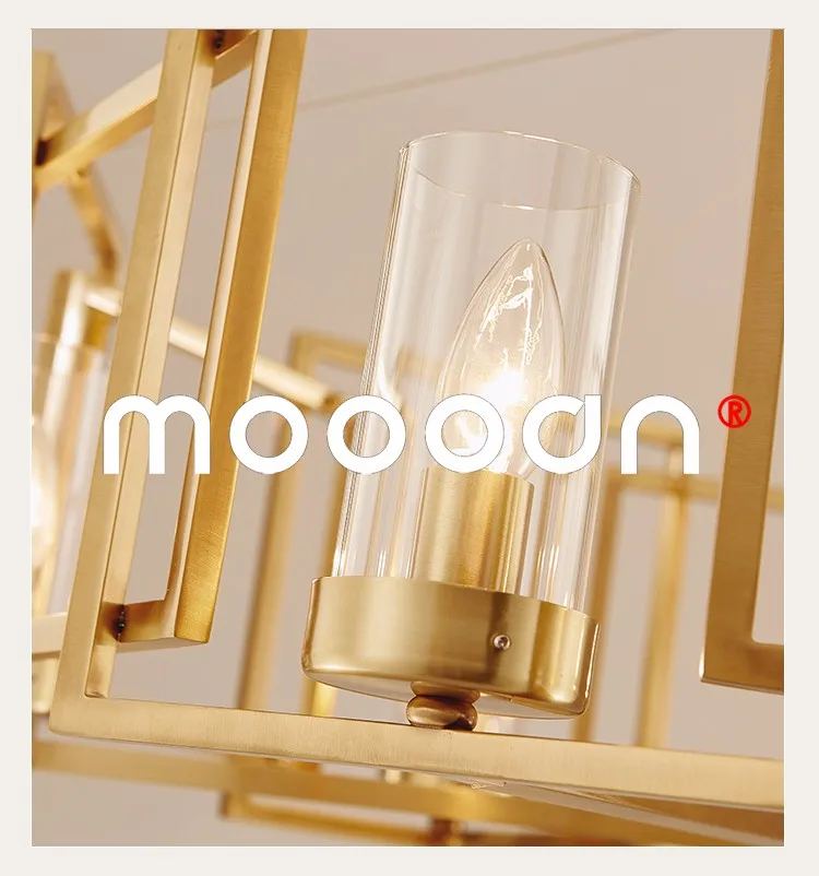 Modern Gold Metal Frame Candle Glass E14 LED Brass Chandelier