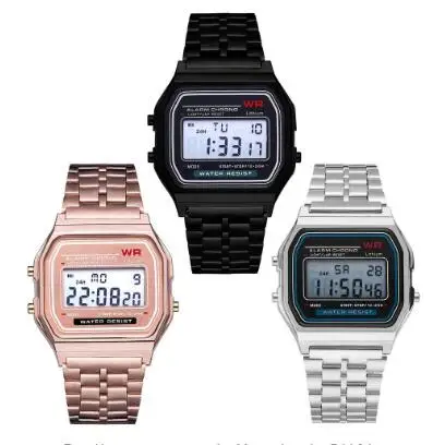men vintage stainless steel digital wrist watches alarm stop