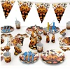 Halloween themed party tableware supplies set, paper plate, napkin, cup, banner and cutlery set