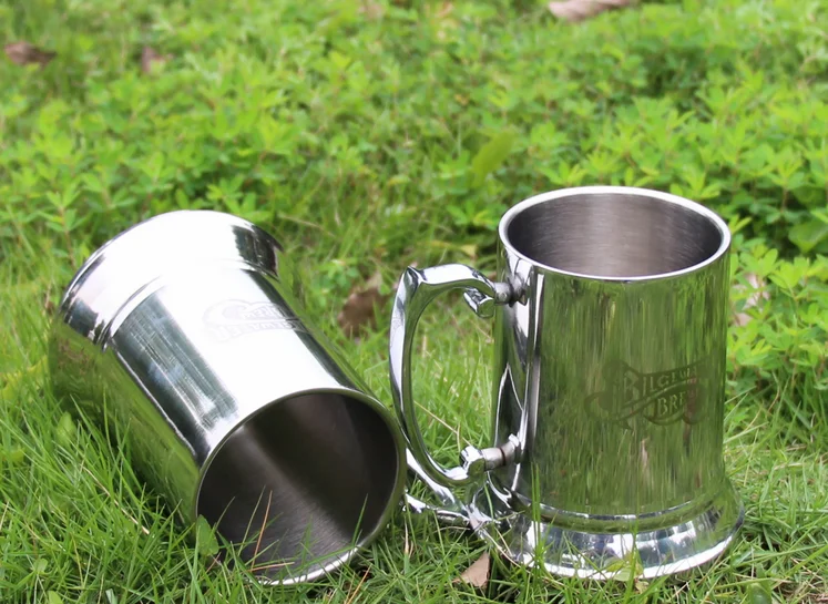 Doublewalled 450ml Stainless Steel Large Beer Tankard Mug/ Antique