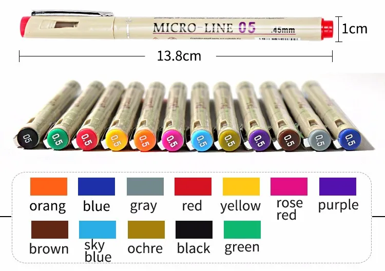 Superior 12 Colors Needle Drawing Pen 0.45mm Fineliner Animation Design