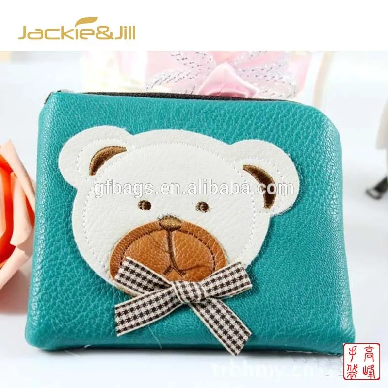 Green Kids Cute Leather Wallet Cartoon Purse Bear Purse Coin Purse
