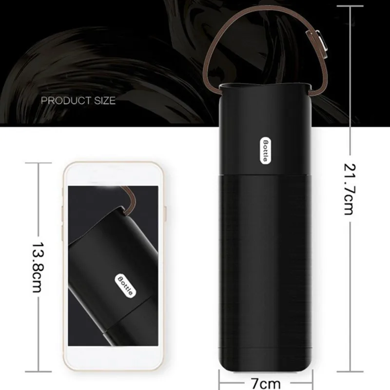 Leather Handle Single Color Portable Thermos Creative Stainless Steel ...