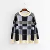 High quality o neck geometric pattern multi color women long sleeve knitted pullover sweater