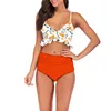 Sexy bikini woman's seaside ruffled swimwear 2 pcs set split high waist swimsuits