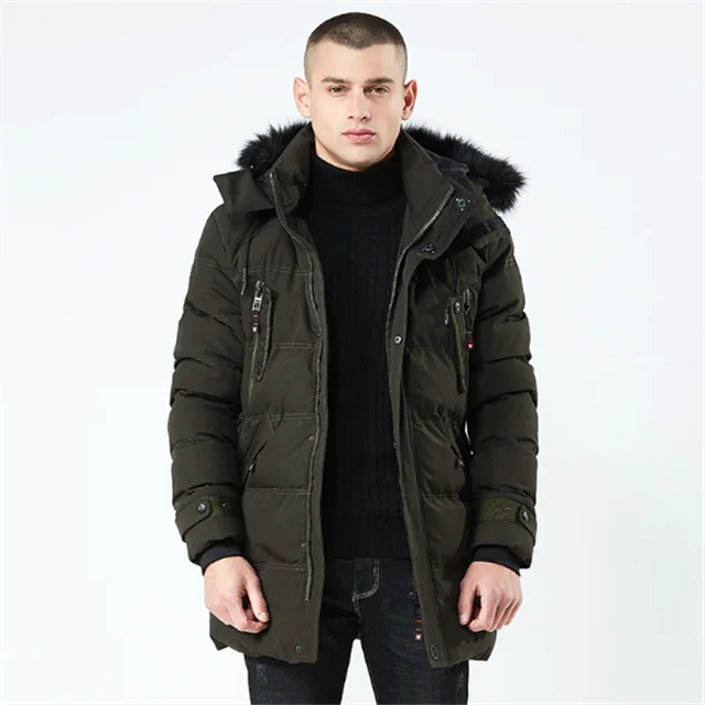 冬季夹克男士羽绒服毛皮领长大衣厚棉袄大衣大衣男士时尚休闲大衣 3xl