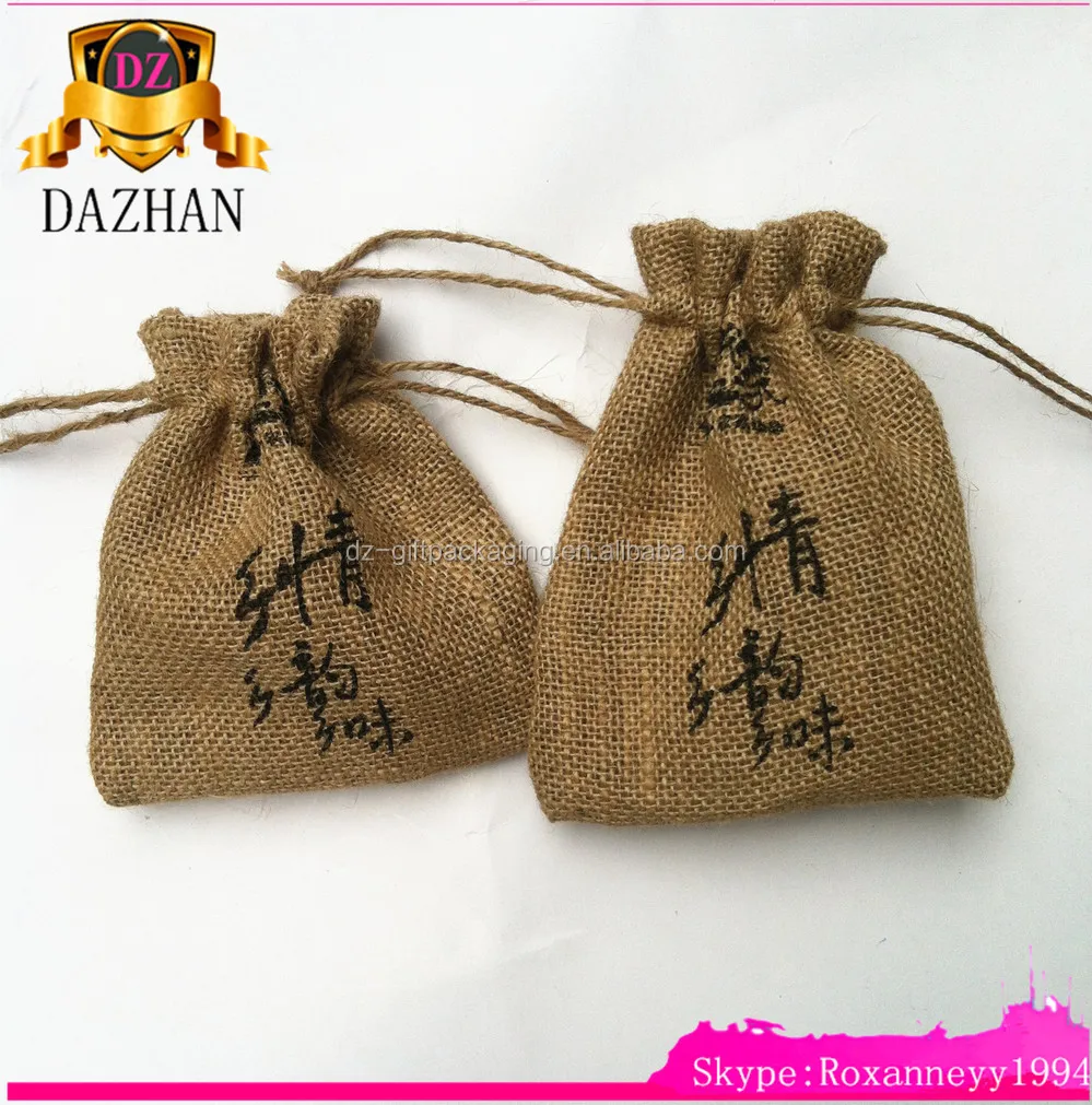 Wholesale Custom Jute Drawstring Burlap Bags / Jute Burlap Drawstring