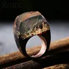 Wood Fashion ring unique dry grass hay mountain resin wood ring for gift