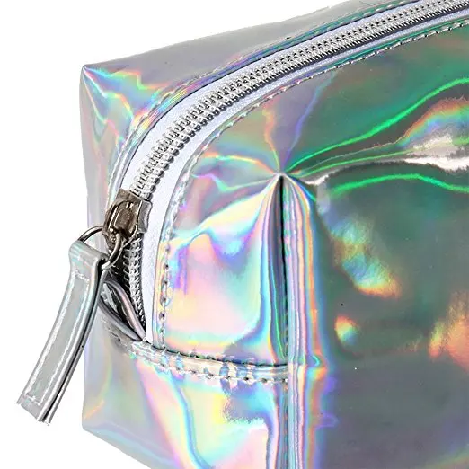 Shiny Silver Pvc Holographic Makeup Bag Cosmetic Bags Makeup Pouch