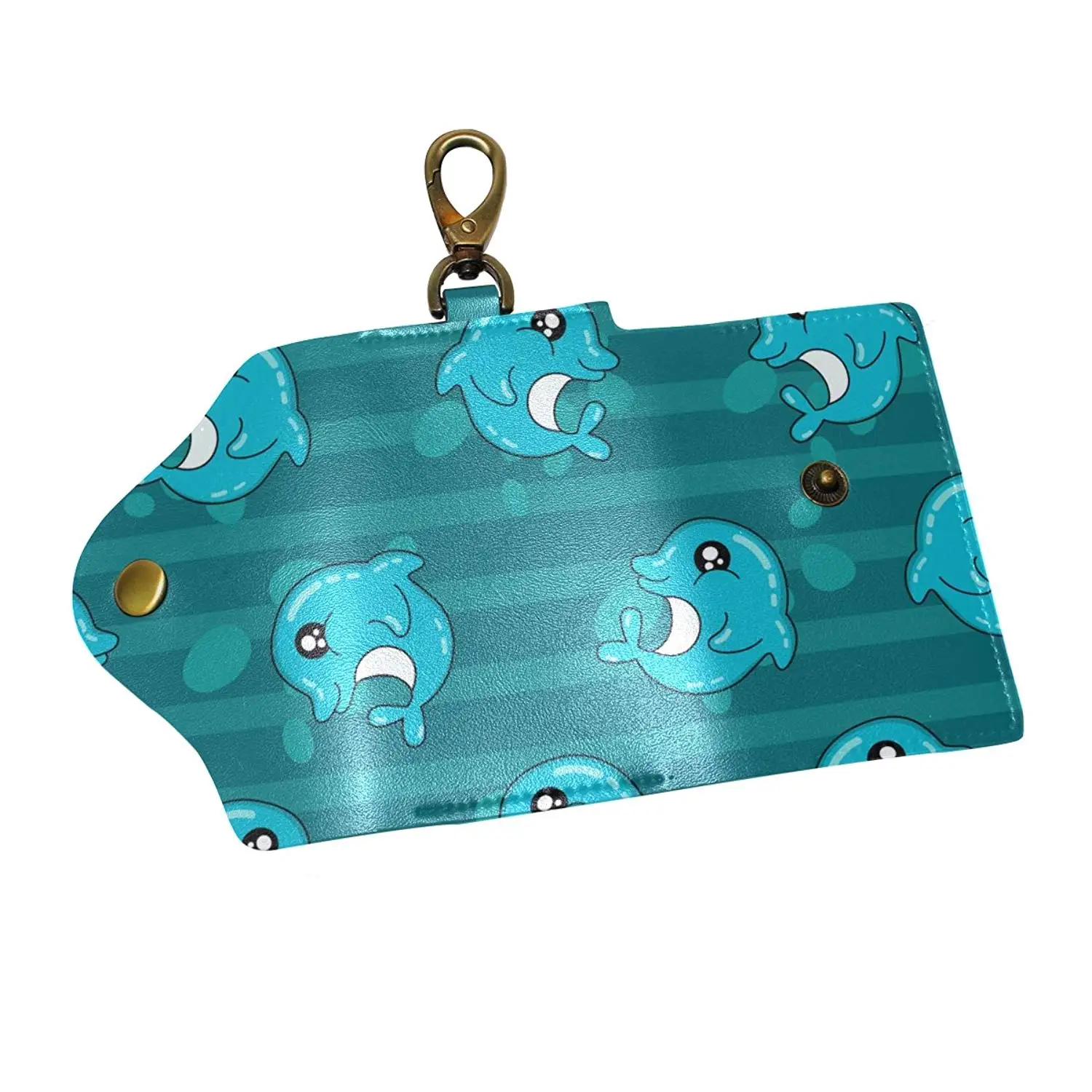 KEAKIA Cute Cartoon Leather Key Case Wallets Tri-fold Key Holder Keychains with 6 Hooks 2 Slot Snap Closure for Men Women