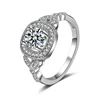 Square Four-Prong Rings Creative Fashion Round Zircon Silver Color Ring Wedding Ring For Women Men Hot Jewelry