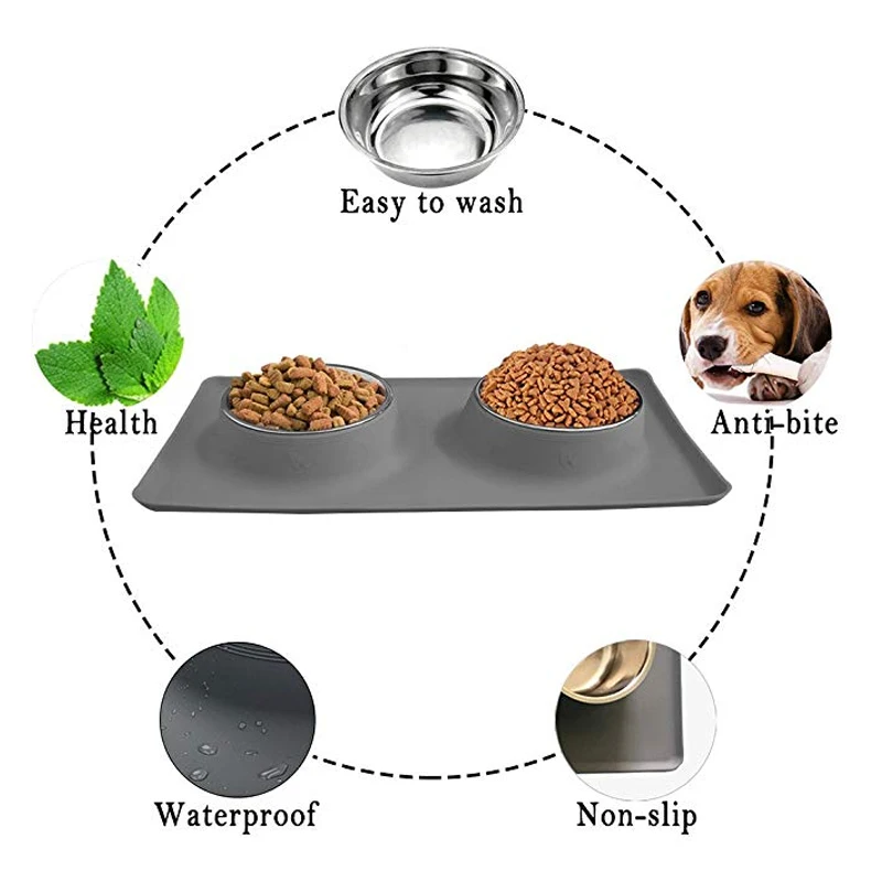 Wholesale Silicone Stainless Steel Dog Food Bowl With Nospill Antislip Silicone Mat For Medium