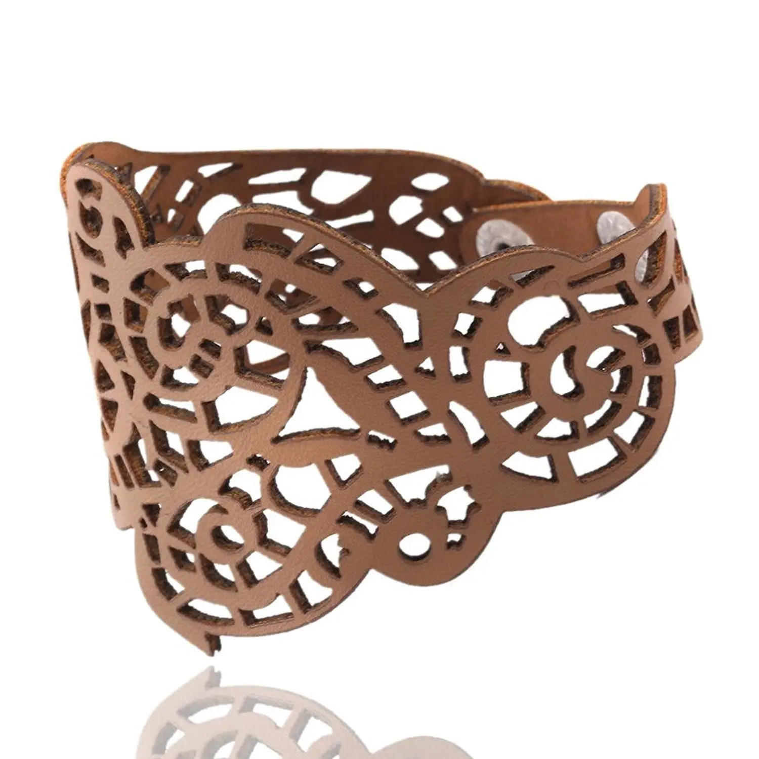 DondPO Vintage Women Punk Style Hollow Out Flower Artificial Leather Wide Bangle Cuff Leather Bracelet