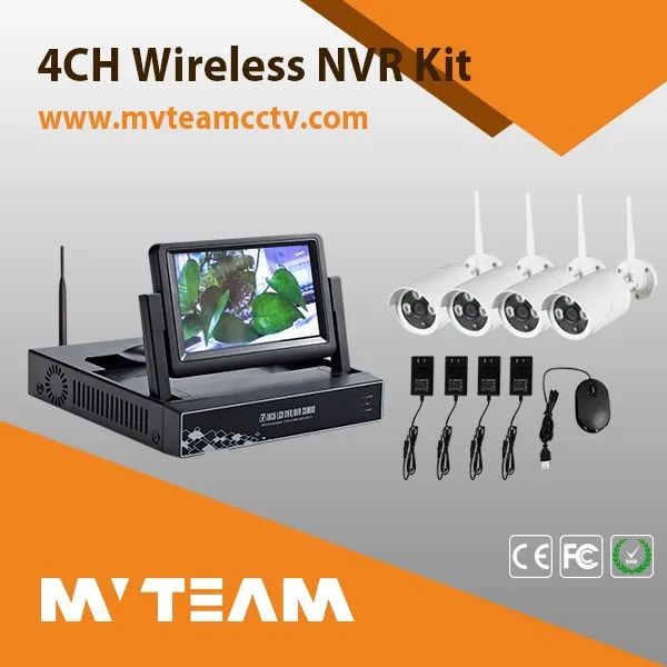 960P 4CHs Wireless Home Security Camera System All In One DVR Monitor 