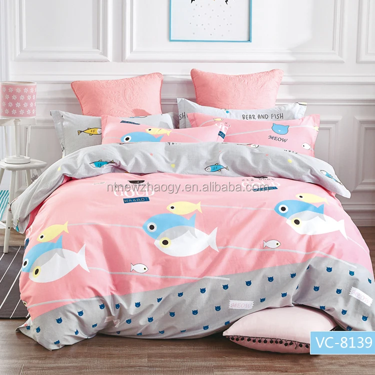 Super Cute Cat Amd Fish Printing Bedding Set Duvet Cover Set