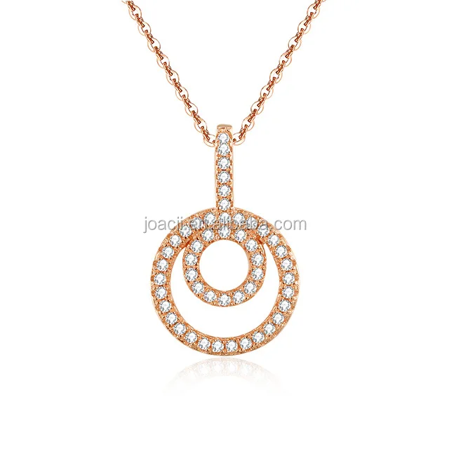 Joacii Double Circles Shape Sterling Silver Cubic Zircon Necklace Pendant