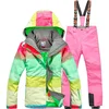 Girls Colorful Waterproof Ski Suit Kids Ski Jacket Ski Pants Windproof Snowboard Set