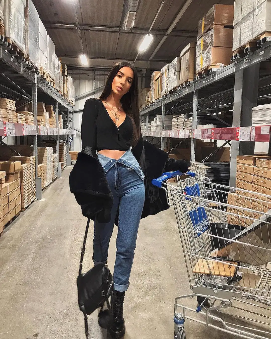 Fashion Oem Foldover Waist Boyfriend Denim Style Jeans Women