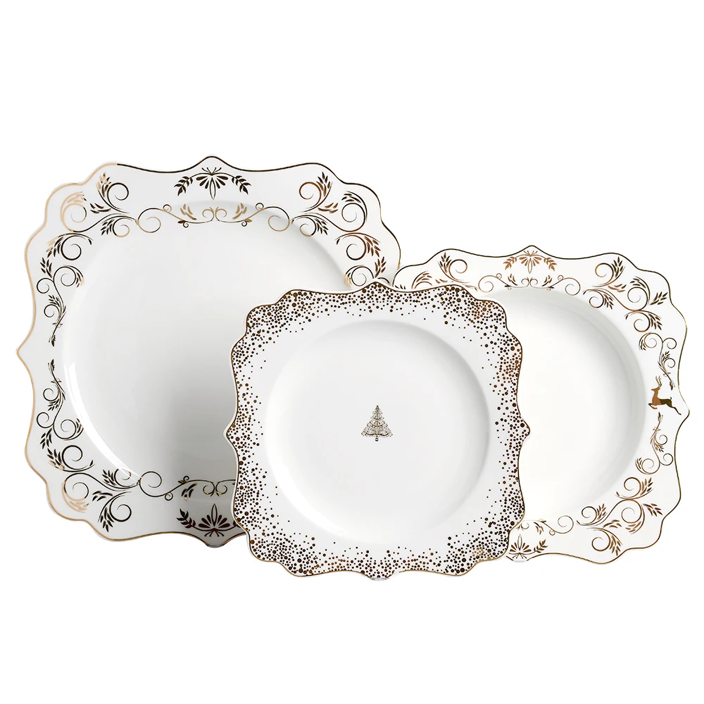 Custom Design Gold Plated China Crockery Square Dinnerware Set For