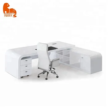 Eco Friendly White Modern L Shape Desk Baking Paint Office Desk