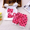 2017 summer Korean baby girls clothing set children bow cat shirt+shorts suit 2pcs kids polka dot clothes set suit