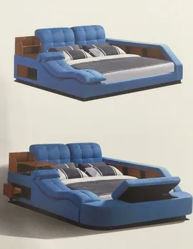2017 Hot Sofa Bed With Drawer King Size Soft Fabric Frame Luxury Low Platform Storage