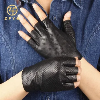 Fashion Classic Design Car Driving Sew Fingerless Leather Gloves For ...