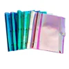 PVC Laser Colorful Transparent 3 Ring Rainbow Binders Cover with Snap Button Closure for Ring-Bound Planner Pages