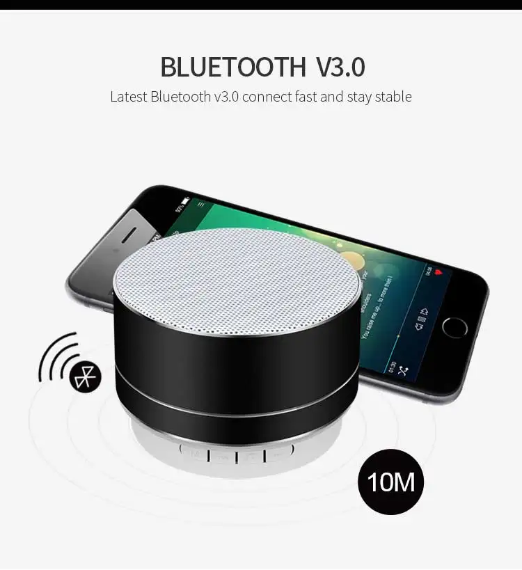 New Arrival Mini Wireless Portable Blue Tooth A10 Speaker Music Subwoofer Support Tf Usb With Led Lamp - ANKUX.COM