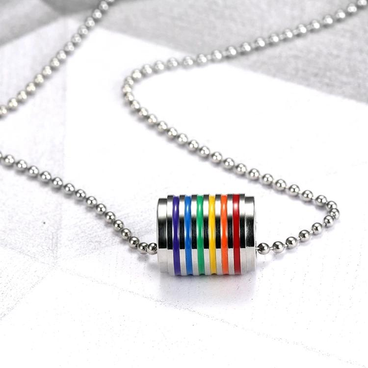 Mens Necklaces Stainless Steel Rainbow Loop Pendant Choker Necklace For