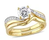 10K Gold 2.0 Carat Cubic Zirconia Yellow Rhodium-Plated Sterling Silver Bypass Bridal Set Sizes 5-9, 6.5mm round-cut stone rings