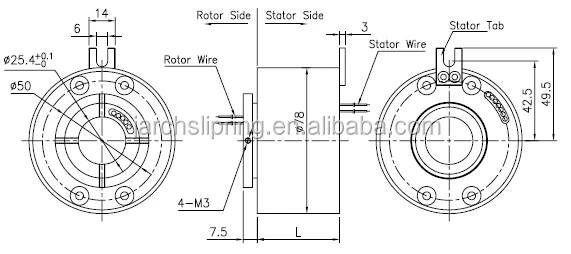 25.4mm OD 78mm Slip Ring Motor Through Bore Electrical Slip Ring