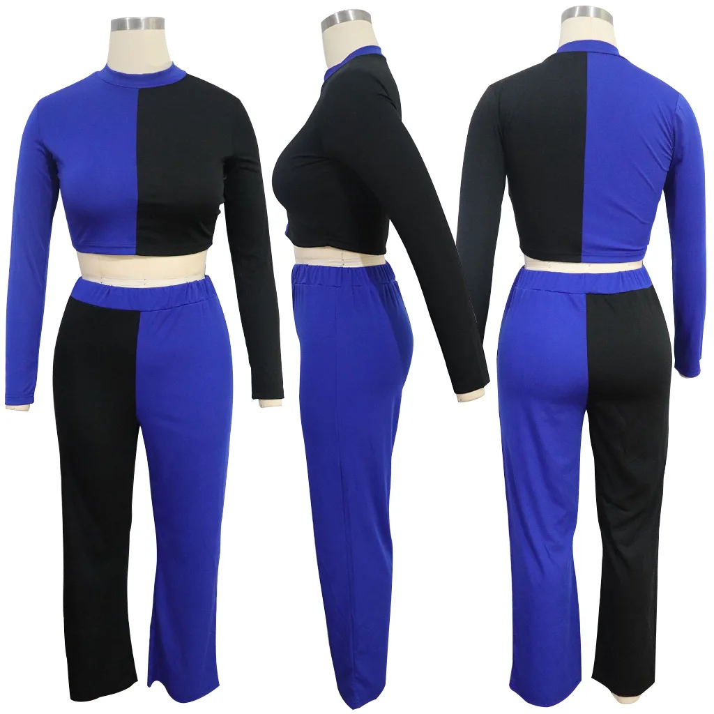 Wide leg Crop Top Women Two Piece Sets Long Sleeve 2pcs Set Woman QM3676