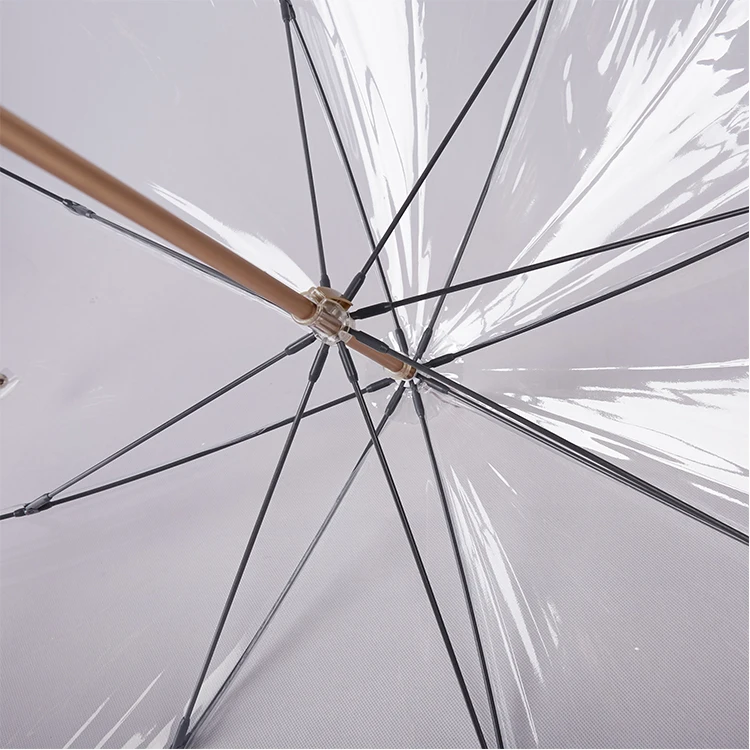 J handle 23'*8k aluminum shaft manual open transparent clear pvc umbrella wholesale