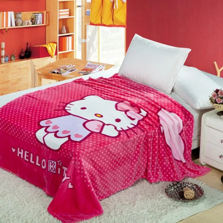 Custom Design Pink Hello Kitty Mink Faux Fur Printed Children Coral