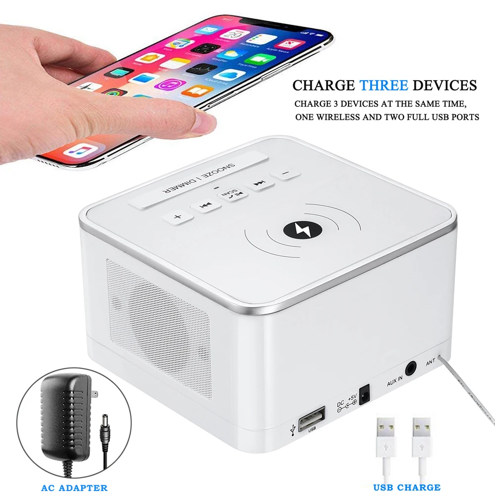 10w Wireless Speaker Dock Charging Station With Fm Radio,Alarm Clock