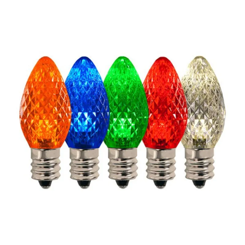 C7 LED Multi Color Faceted Christmas Light Replacement Candelabra Base Bulb