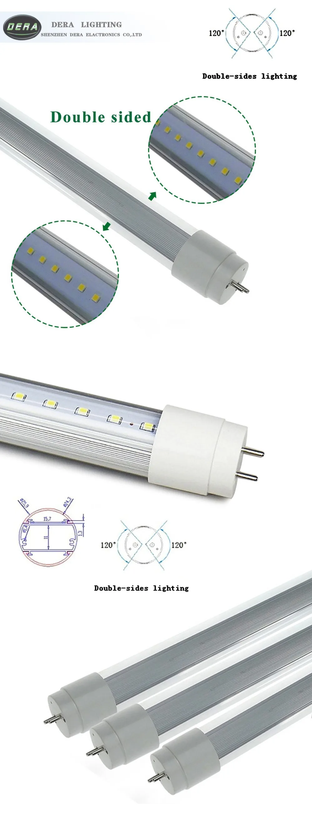 Energy Saving Double Side T8 8ft 2.4m Led Tube Light Fixture T8 Type 2400mm 45w Led Tube 2 Line