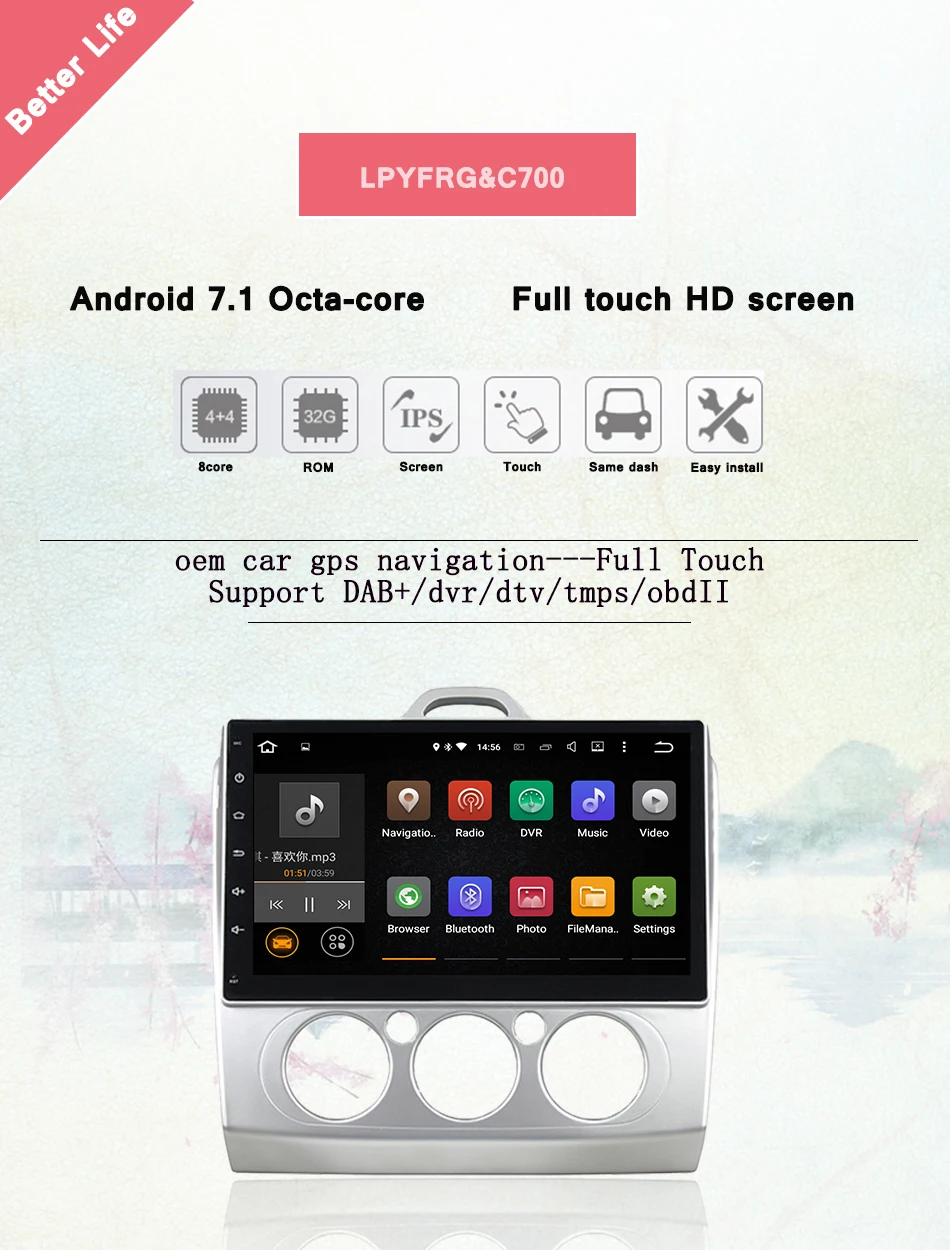 LPYFRG android 8.1 Stereo 10'' Android 2 din car Navigation system For Ford  focus